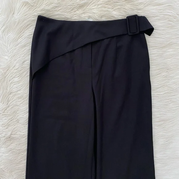 Marcella Black Straight Wide Leg Asymmetrical Waist Panel Jordan Pants Trousers - Picture 4 of 14